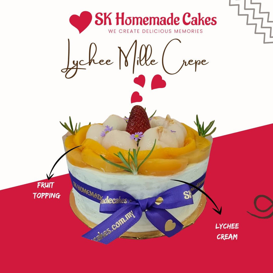 Lychee Rose Mille Crepe - Whole Cake (5-days Pre-order) - SK Homemade Cakes-Small 15cm--
