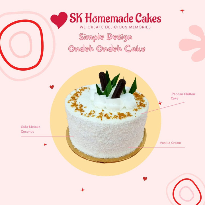 Ondeh Ondeh Cake - 15cm Whole Cake (Available Daily) - SK Homemade Cakes-Small 15cm-Simple - Gula Melaka Shot-