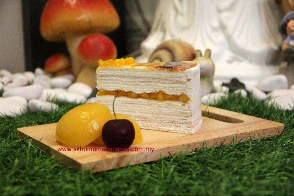 Peaches & Cream Mille Crepe - Whole Cake (5-days Pre-order) - SK Homemade Cakes-Small 15cm--