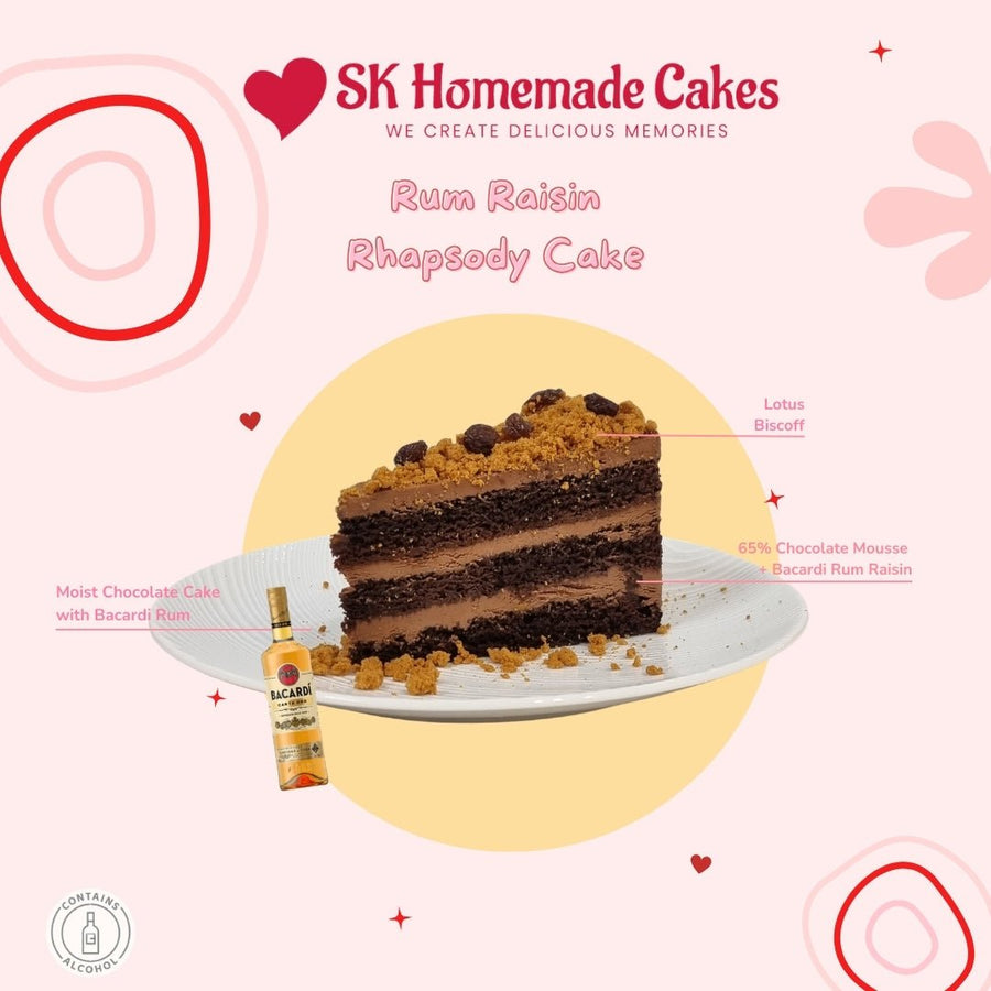 Rum Raisin Rhapsody Cake - 15cm Alcohol Whole Cake (Available Daily) - SK Homemade Cakes-Small 15cm--