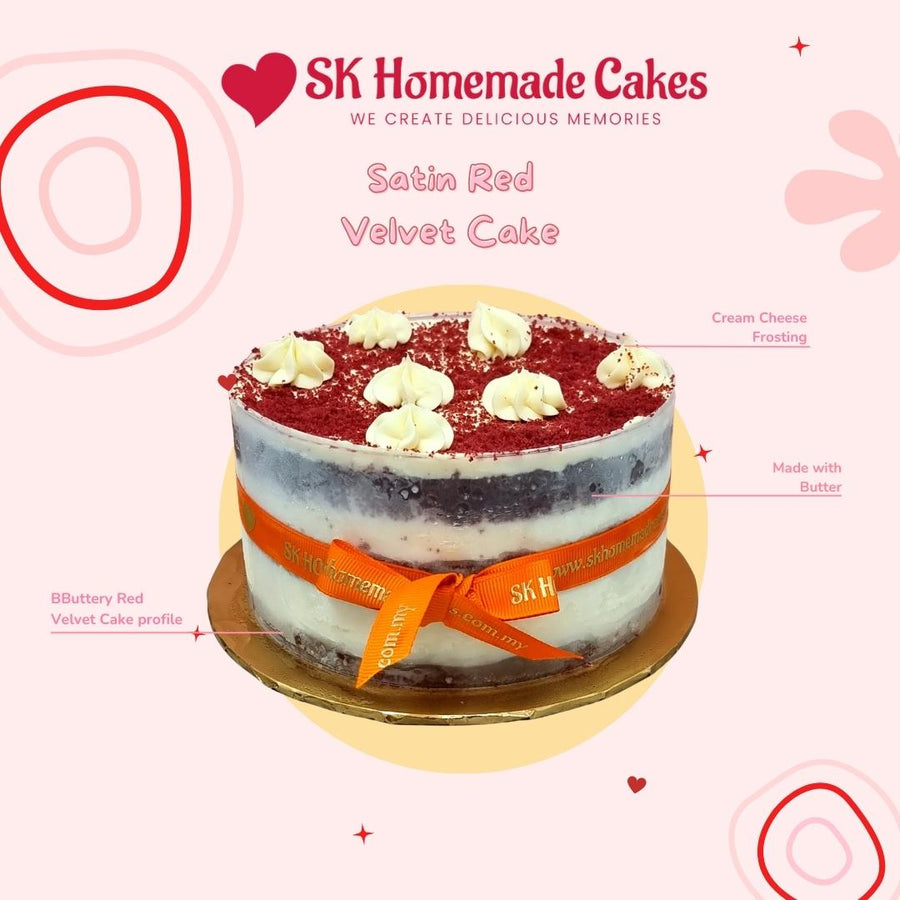 Satin Red Velvet Cake - 20cm Whole Cake (Available Daily) - SK Homemade Cakes-Medium 20cm--