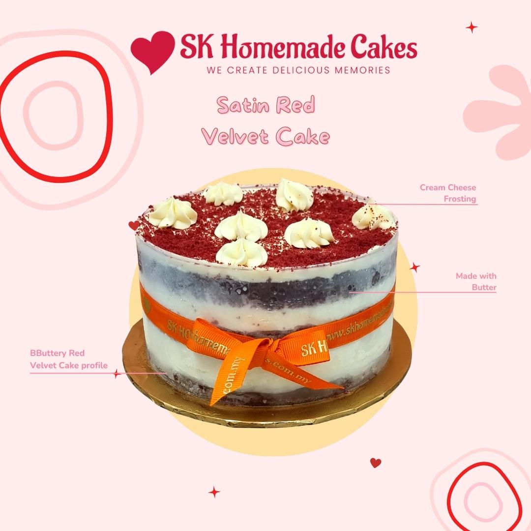 Satin Red Velvet Cake - 24cm Whole Cake (Available Daily) - SK Homemade Cakes-Large 24cm--