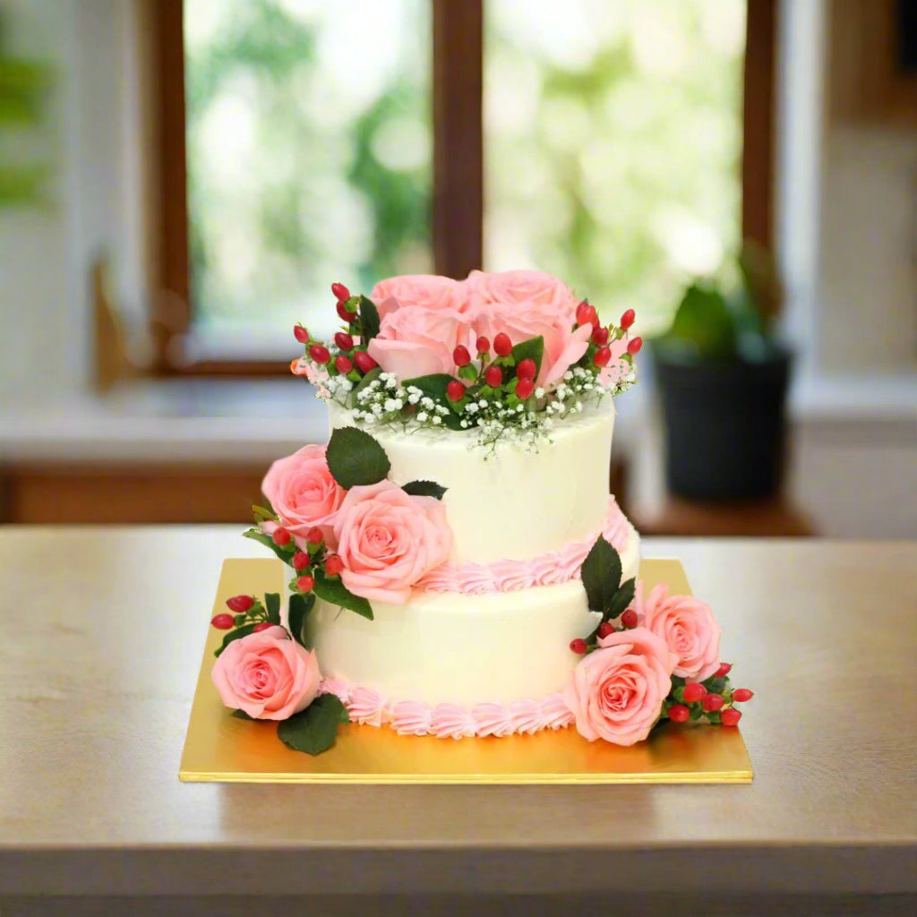 SK 2 Tier Pink and Cream Theme Cake - Design Cake (7 days pre-order) - SK Homemade Cakes-Chocolate Cake-Chocolate Cake-