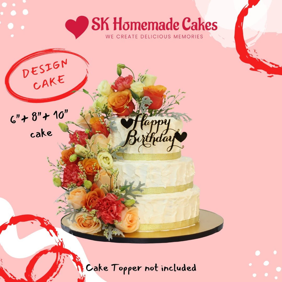 SK3T001 Rose Theme Cake - Design Cake (7 days pre-order) - SK Homemade Cakes-Chocolate Cake-Chocolate Cake-Chocolate Cake